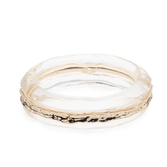 Alexis Bittar Clear Lucite Gold Cuff Bangle Magnetic Bracelet - Picture 1 of 13